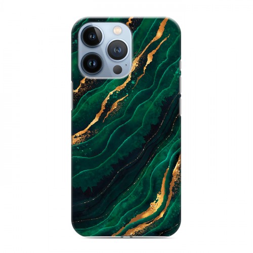 Дизайнерский силиконовый чехол для Iphone 13 Pro Мрамор зеленое золото