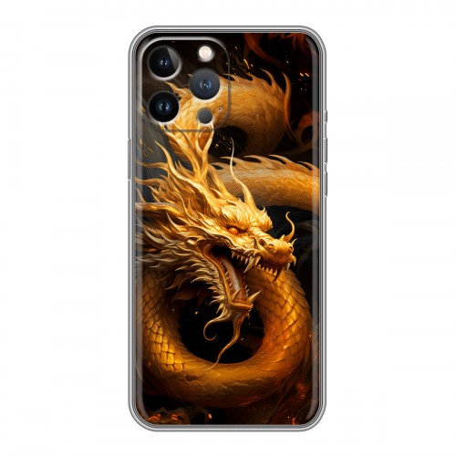 Дизайнерский силиконовый чехол для Iphone 13 Pro Золотой дракон