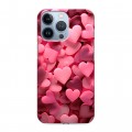Дизайнерский силиконовый чехол для Iphone 13 Pro розовые сердечки